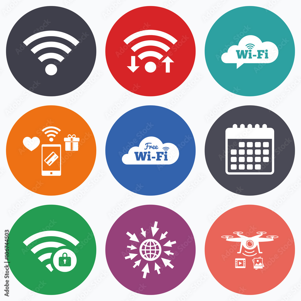 Wifi Wireless Network icons. Wi-fi zone locked. Wifi Wireless Network icons. Wi-fi zone locked.