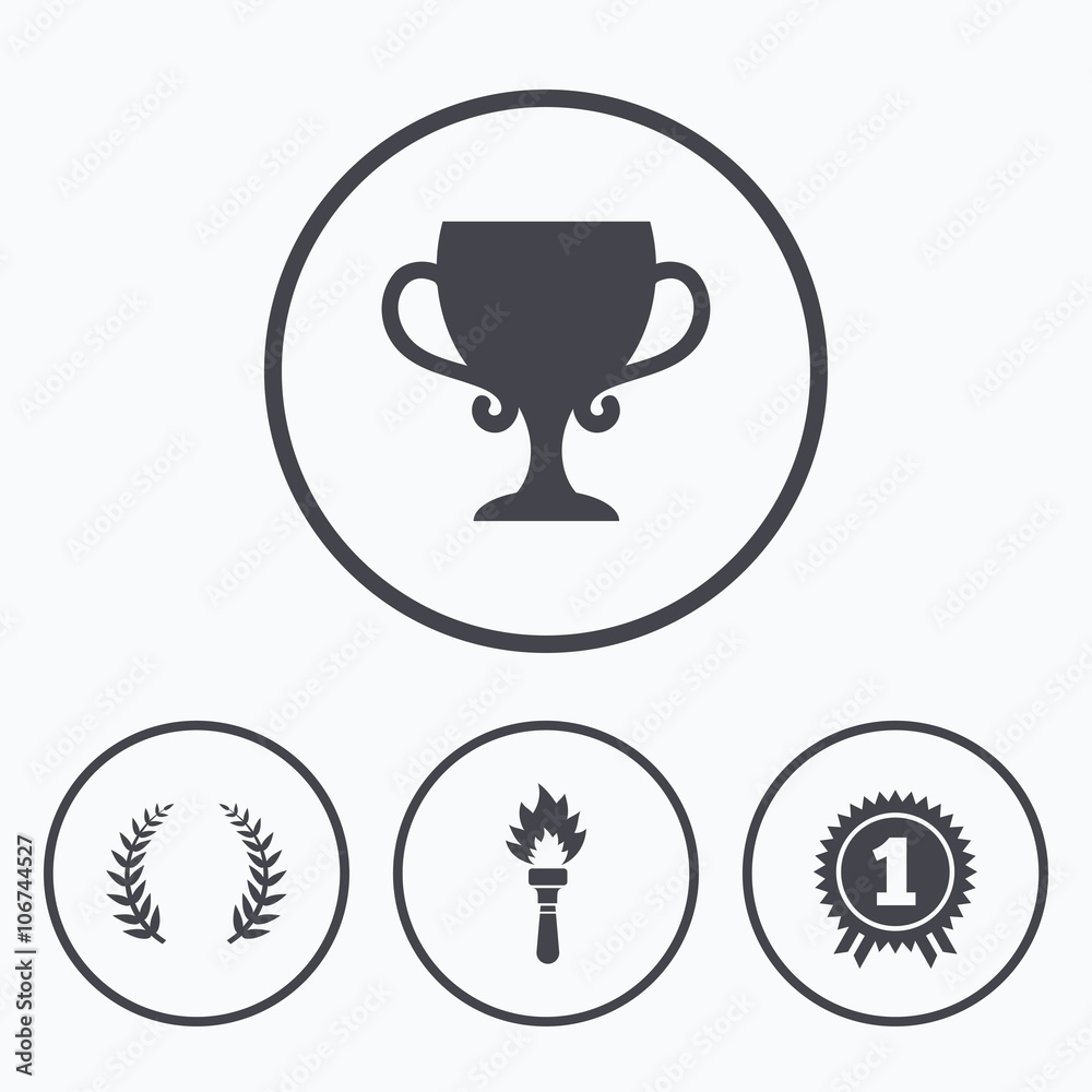 First place award cup icons. Prize for winner. First place award cup icons. Prize for winner.