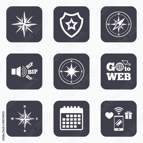 Windrose navigation icons. Compass symbols.