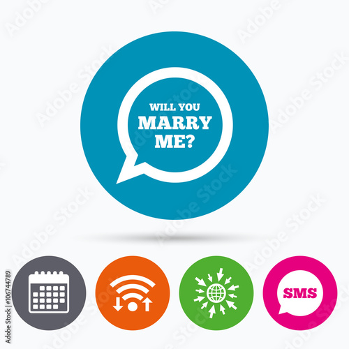 Marry me speech bubble sign icon. Engagement symbol.