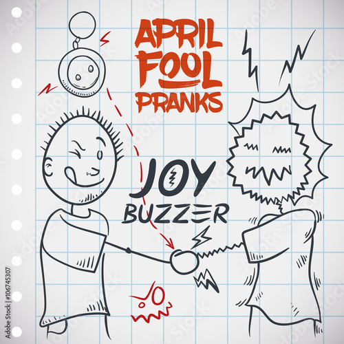 Electrifying Hand Shake with Joy Buzzer for April Fools' Day, Vector Illustration