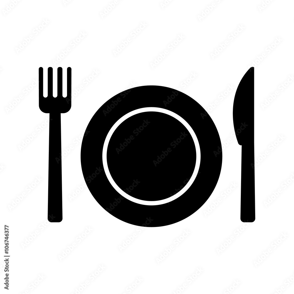 Plate Knife Fork icon. Food sign. Vector illustration Plate Knife Fork icon. Food sign. Vector illustration