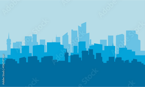 silhouette of city with blue background