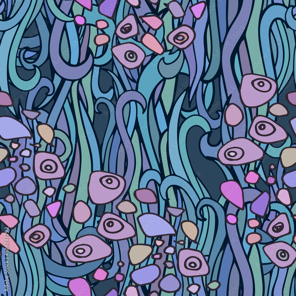 Naklejka premium Vector seamless linear doodles pattern with Waves.