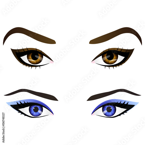 Set of realistic cartoon vector female eyes and eyebrows