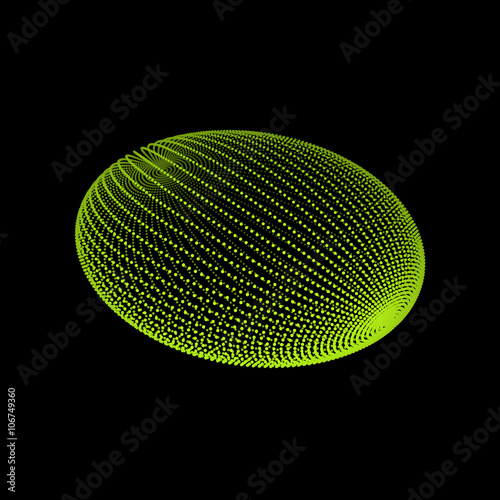 The Ellipsoid Consisting of Points. Connection Structure. Wireframe Ellipsoid Illustration. 3D Grid Design. A Glowing Grid. 3D Technology Style. Geometric Shape with Particle. Molecule Structure.