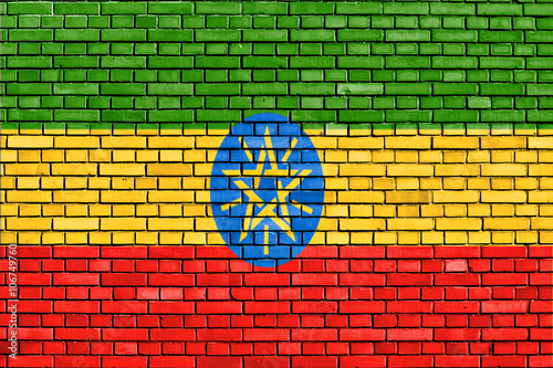 flag of Ethiopia painted on brick wall