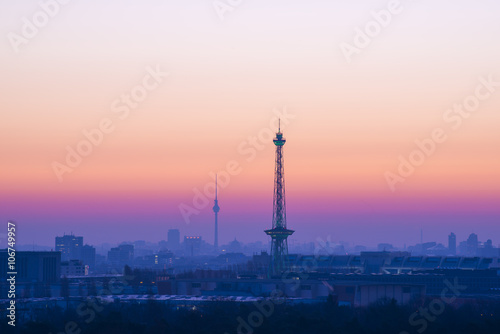 Berlin Sykline and colorful sky in the morning before sunrise  