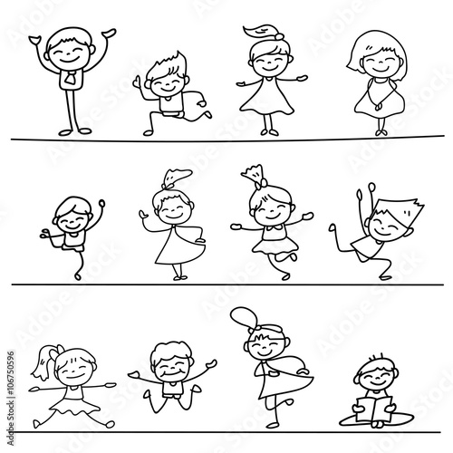 Set of Hand drawing cartoon happy people