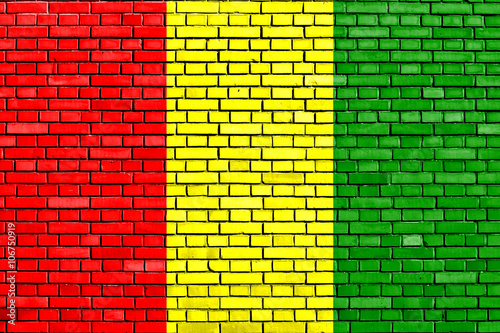 flag of Guinea painted on brick wall