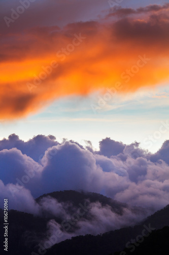 Dramatic cloudscape sunset in Troodos mountains, Cyprus