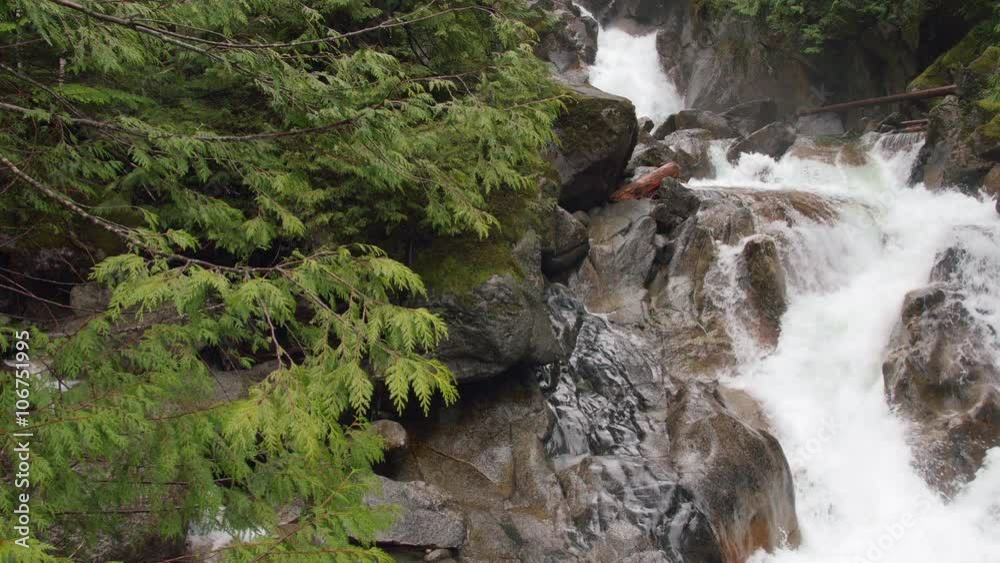 Dolly Shot of Rain Falling on Waterfall in Pacific Northwest Forest Dolly Shot of Rain Falling on Waterfall in Pacific Northwest Forest