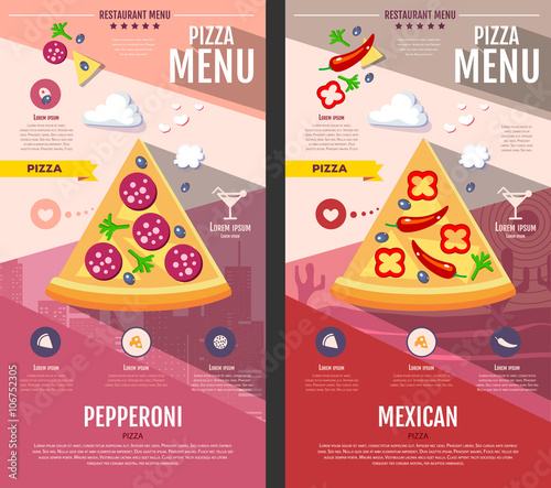 Flat style pizza menu design