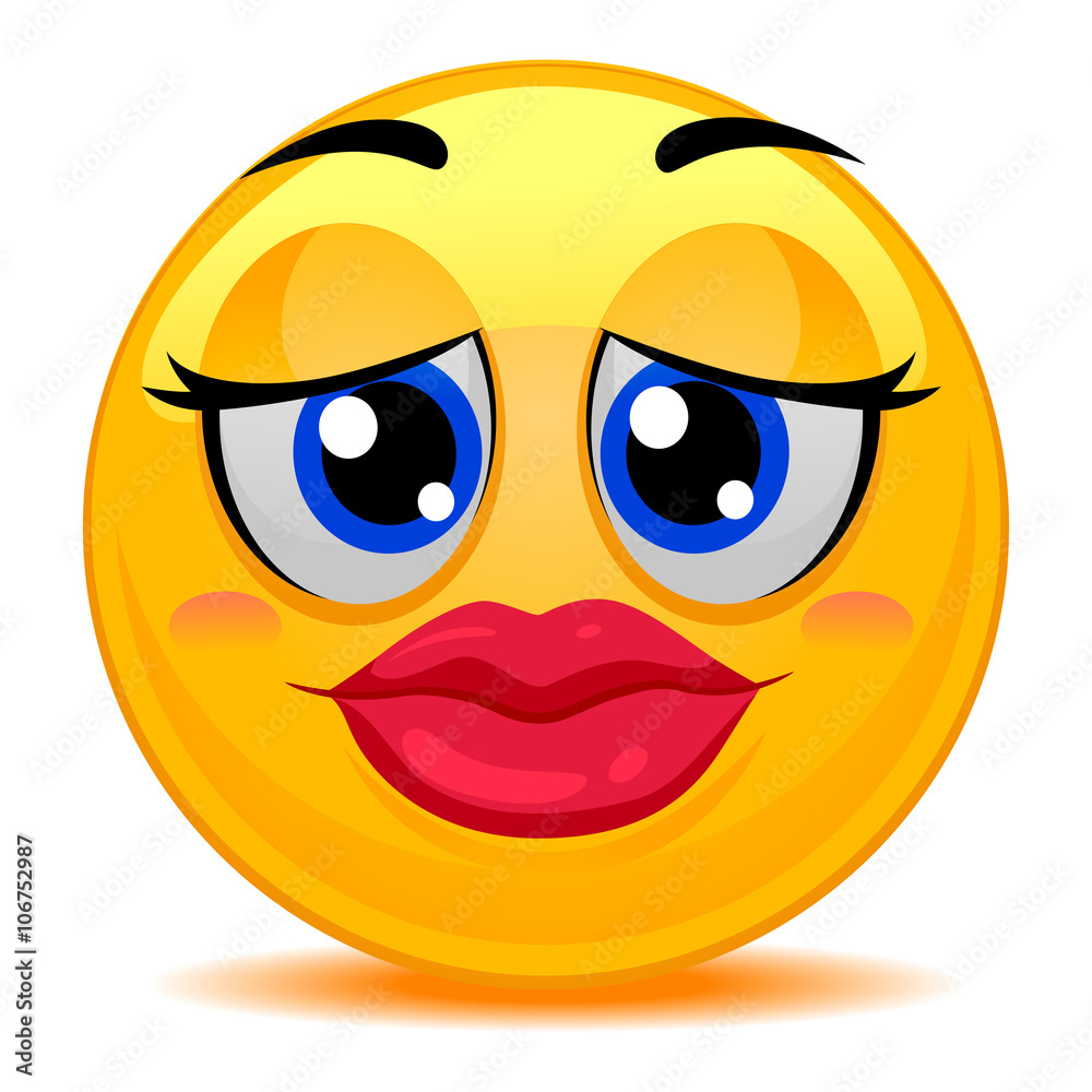 Vector Illustration of Smiley Emoticon Kissable Lips