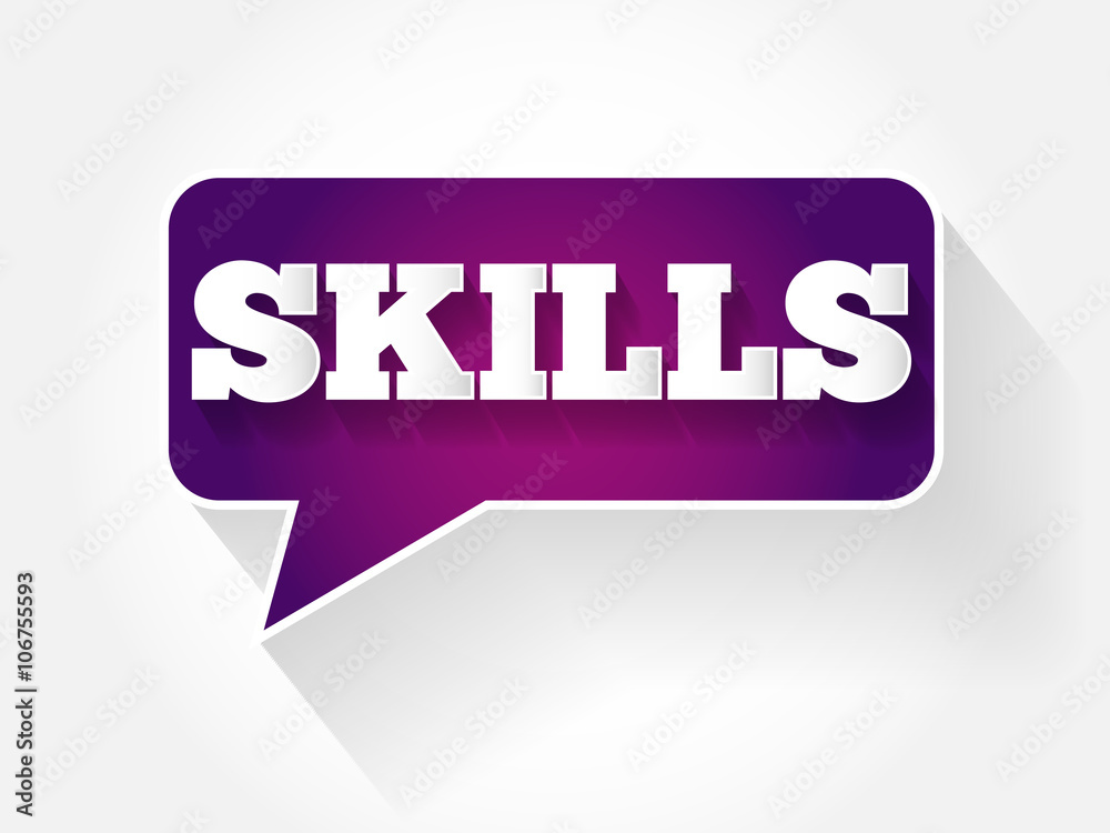 Skills text message bubble, flat background concept Skills text message bubble, flat background concept