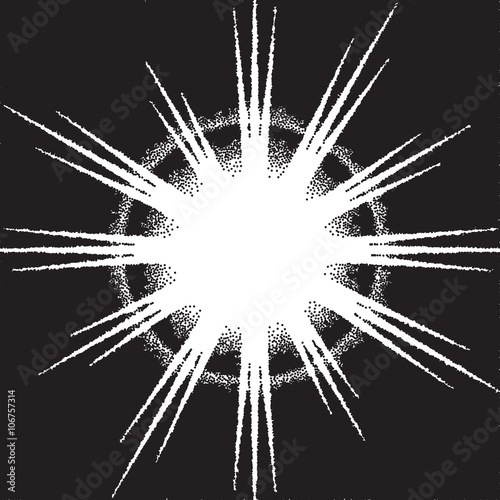 Retro dotwork sunburst or explosion with rays