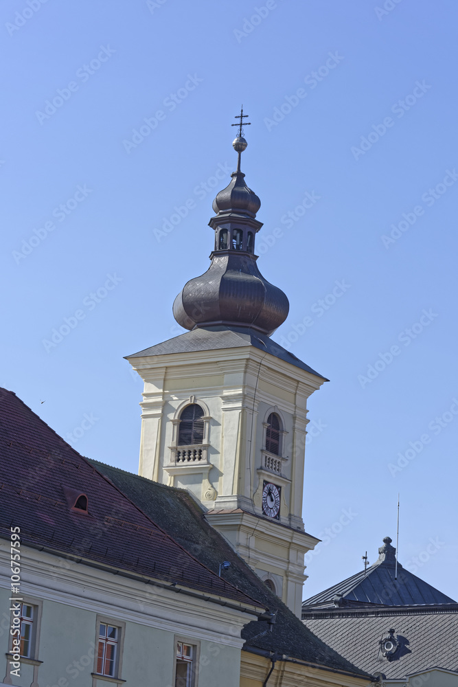 Catholic Church Sibiu Romania tower on blue sky