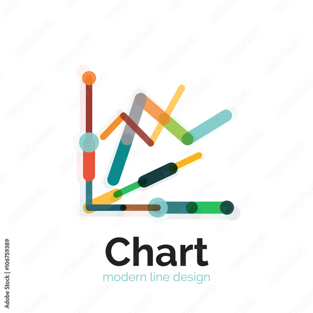 Thin line chart logo design. Graph icon modern colorful flat style Thin line chart logo design. Graph icon modern colorful flat style