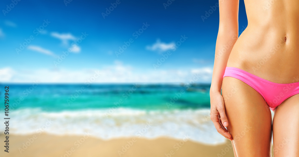 Woman on beautiful beach at Seychelles Woman on beautiful beach at Seychelles