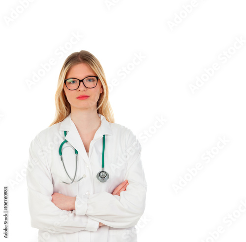 Blonde medical with glasses
