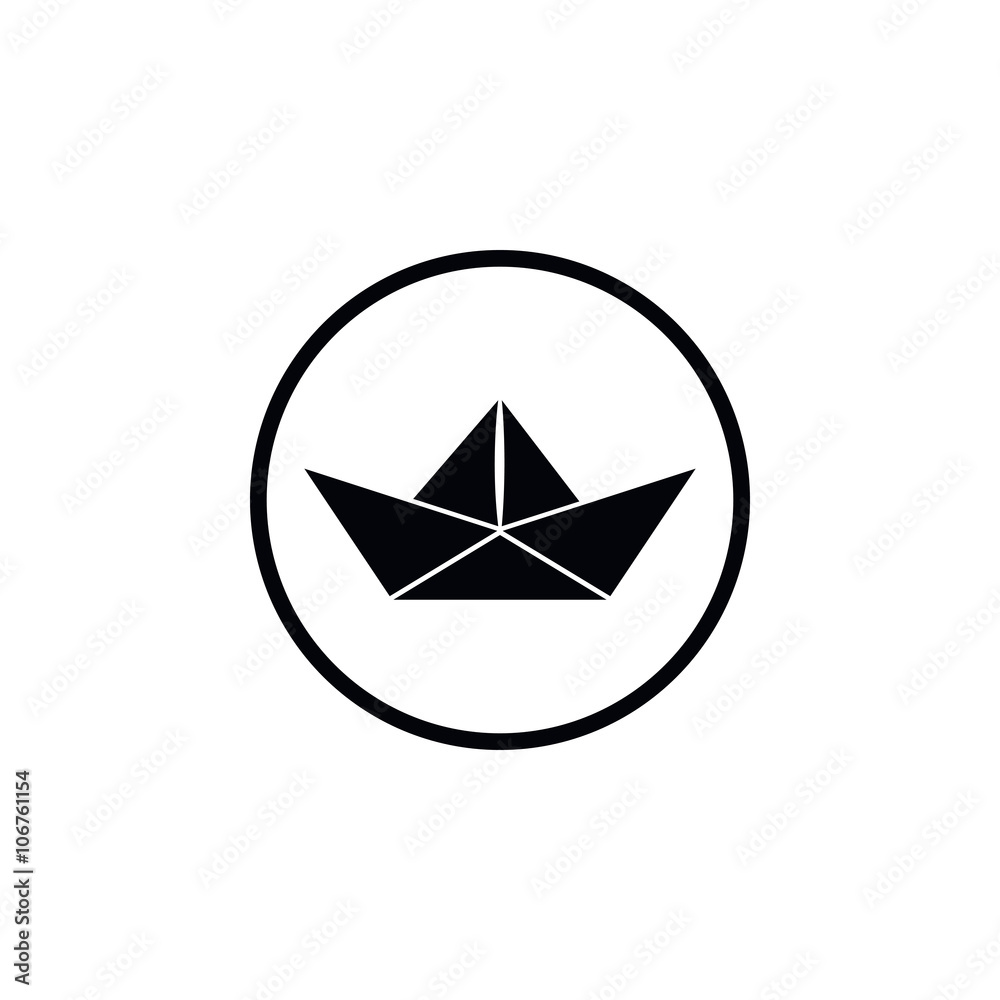 Icon, silhouette of a paper boat. Icon, silhouette of a paper boat.