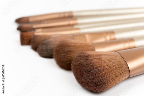 Macro shot of cosmetic makeup brushes