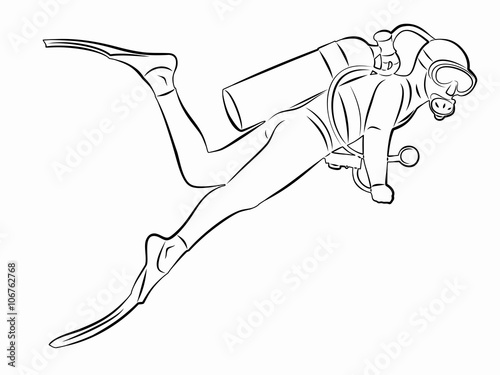 Silhouette of diver, vector draw