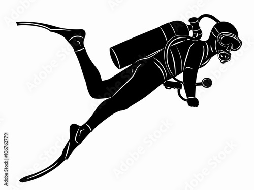 Silhouette of diver, vector draw