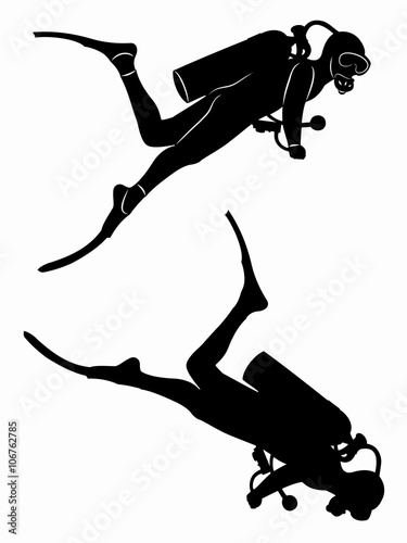 Silhouette of diver, vector draw