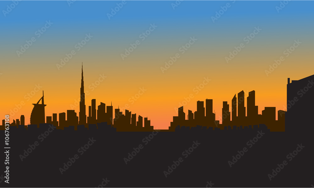 silhouette of dubai city