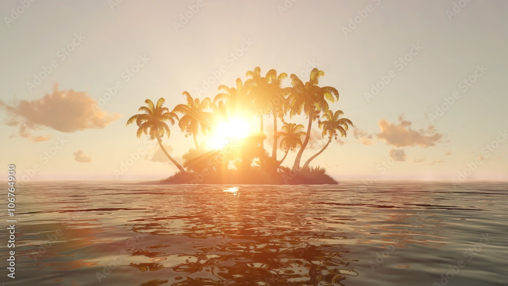 Beautiful sunrise over the tropical island in the ocean.