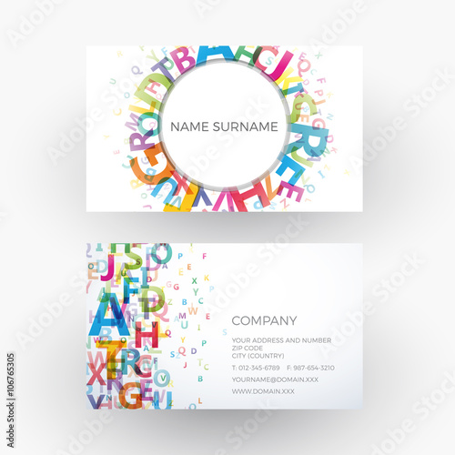 Vector abstract alphabet, concept of writer. Business card