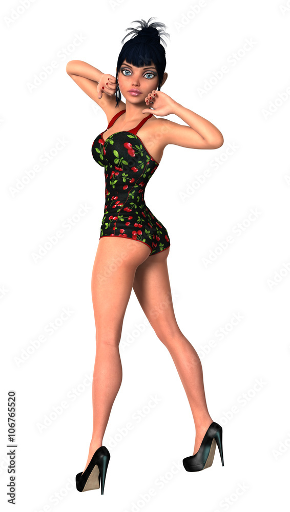 3D Illustration Pinup Girl on White 3D Illustration Pinup Girl on White
