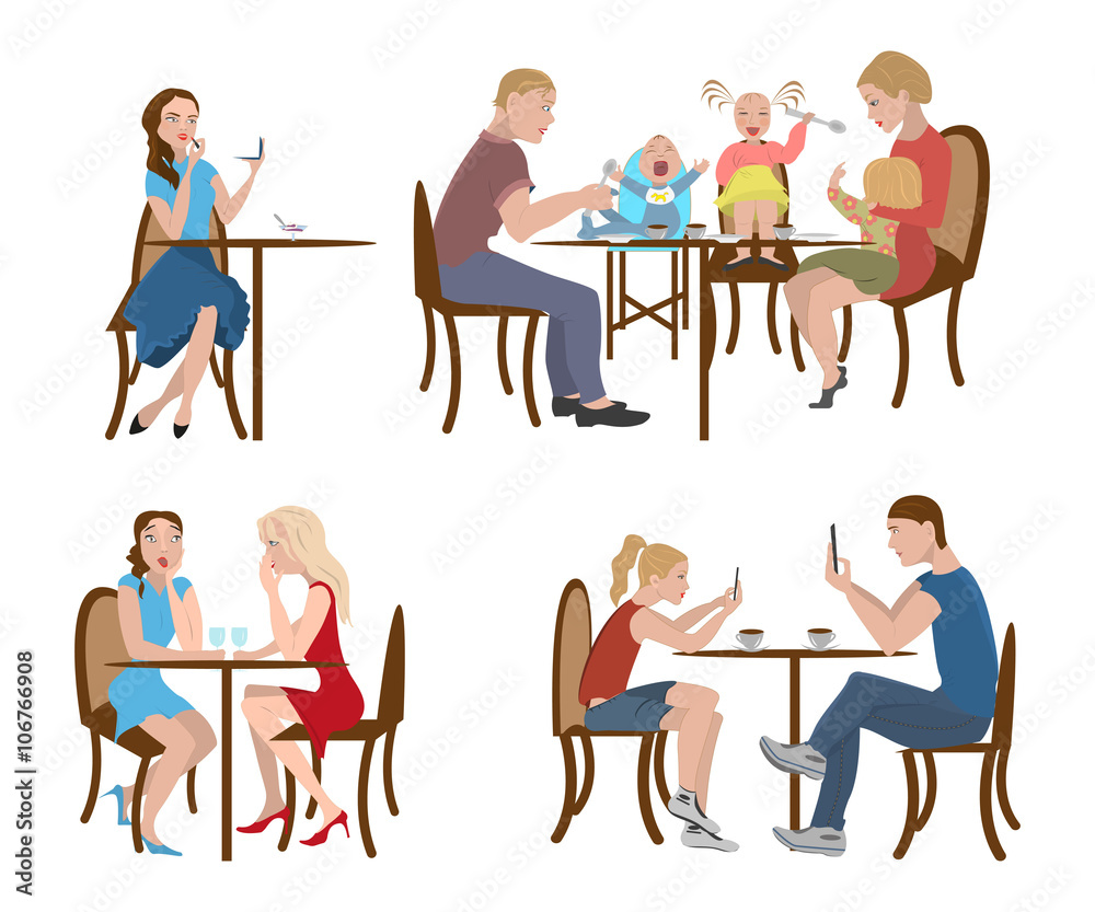 Set of people in a cafe, vector illustration, eps10