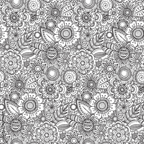 Vector seamless floral pattern with hand drawn fancy doodle flow