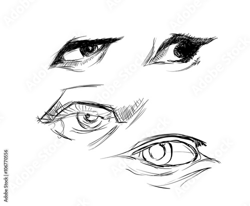 Hand drawing eyes on a white background. Vector illustration