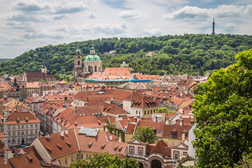 Top view on historical center of Prague, Czech Republic, Europe