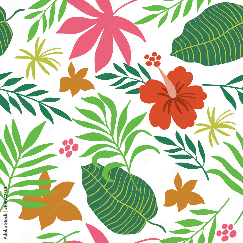 Naklejka premium tropical leaves seamless pattern