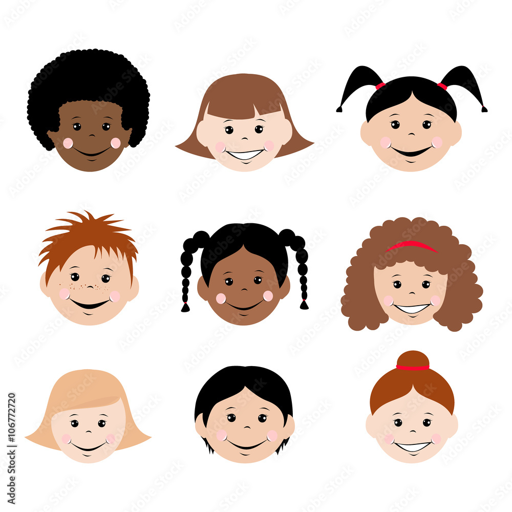 Set kids face with different hair Set kids face with different hair