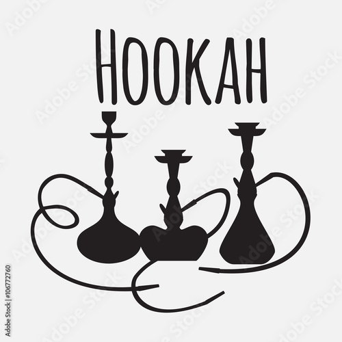 Hookah labels and smoke logo. Set of oriental nargile silhouettes. Isolated  traditional shishe