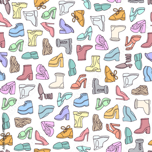 Vector seamless pattern with hand drawn isolated shoes