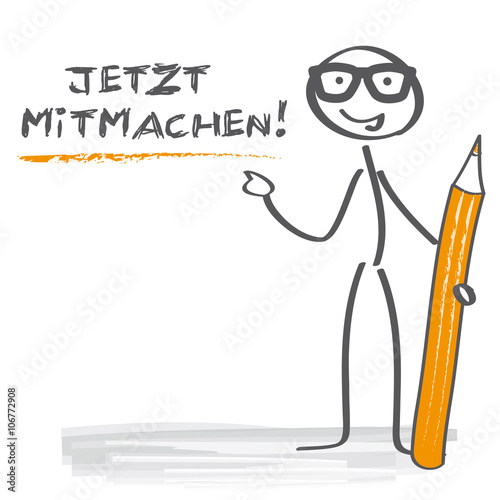 Strichmännchen schreibt "jetzt mitmachen"