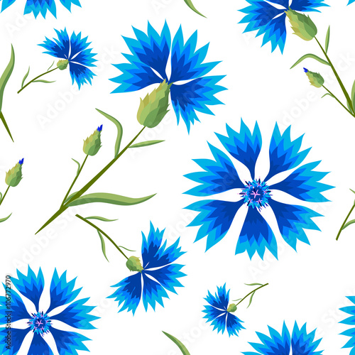 Summer Seamless Pattern with Blue Cornflowers