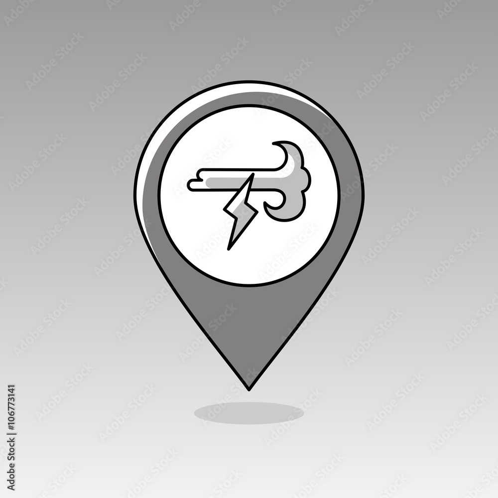 Wind Lightning pin map icon. Meteorology. Weather
