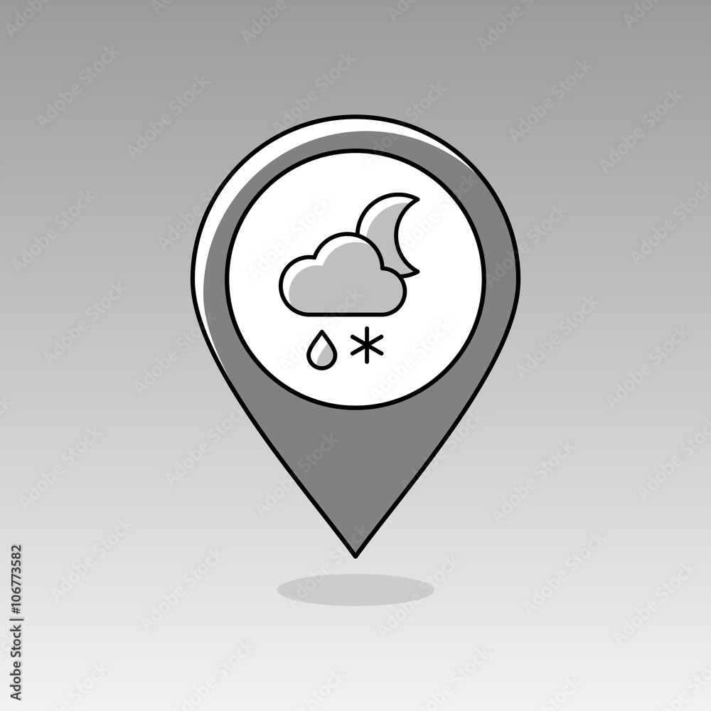 Cloud Snow Rain Moon pin map icon. Weather Cloud Snow Rain Moon pin map icon. Weather