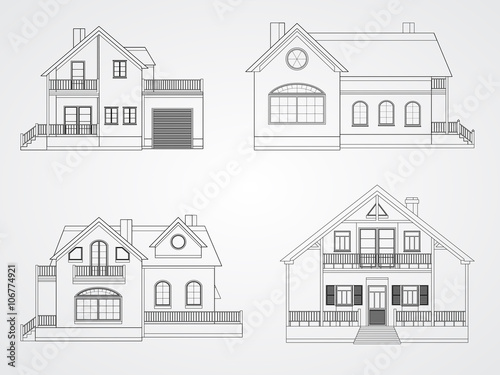 Vector set of houses linear.