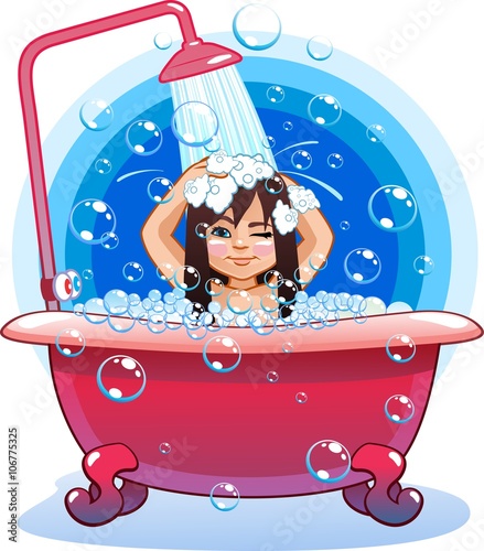 Illustration of a girl takes a bath