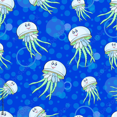 Funny jellyfish on the Sea Background