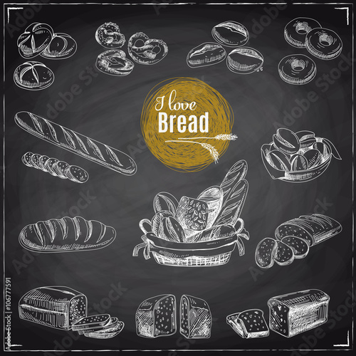 Vector set of bread and bakery products. 