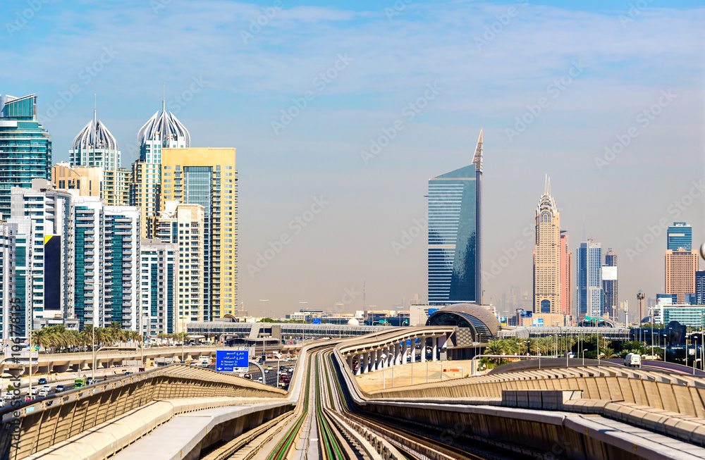 Metro line in Jumeirah district of Dubai, UAE Metro line in Jumeirah district of Dubai, UAE